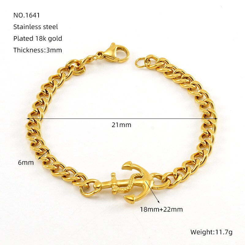 Gold color / 1 Piece Simple Series Classic Stainless Steel 18K Gold Color Plated Unisex Chain Bracelets Picture3